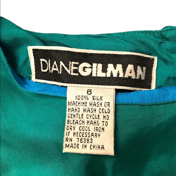 Vintage 1990s Diane Gilman blue and green 100% silk wrap belted midi dress 6 VTG - Picture 3 of 6